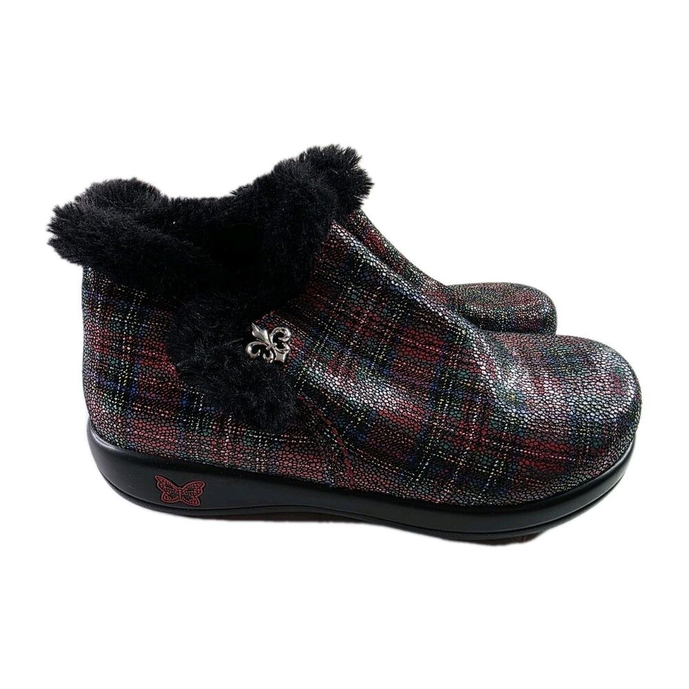 Alegria Meri Water Resistant Leather Booties Tartan Faux Fur Size: 38 | 8-8.5